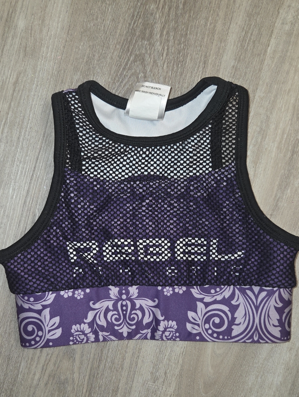rebels Purple Mesh Crop Top with Patterned Band